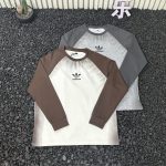 Adidas Long-Sleeved T-Shirt Brown Streetwear Retro And Trendy Sophistication Autumn Winter Early Deep