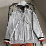 Moncler Coat Blue Cotton Pure Embroidery Side Webbing