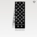 Louis Vuitton Shawl Black Lady Wool Double-Sided Elegant
