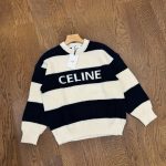 Celine Sweater Green Wool Blend Woven Fabric Jacquard