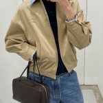 Miu Coat Blue Silk Twill Fabric Understated Embroidery Patch Plaid Patchwork