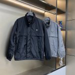 Prada Outerwear Ash Cotton Silk Nylon Fabric Metal Logo