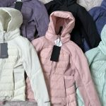 Lululemon Coat Red Neutral Feather Duck Down Denim Autumn Winter And Matte Fabric Slim Fit 3D Logo Side Pockets