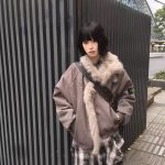 Stone Island Coat Brown Cotton Thick Down Faux Mink Fur Suede Retro Distressed Winter
