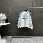 Adidas Long-Sleeved Shirts Red Cotton Pure Wool Cashmere Jacquard Autumn Winter Embroidery