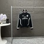 Adidas Long-Sleeved Shirts Red Cotton Pure Wool Cashmere Jacquard Autumn Winter Embroidery