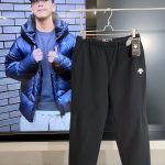 Descente Long Pants Black Goose Down Polyester Nylon Fiber Winter Slim Fit Adjustable Waistband