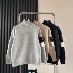 Stone Island Coat Ash Wool Blend Autumn Winter And