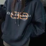 Balenciaga Hoodie Blue Cotton Pure Fleece Fabric