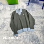 Miu Long-Sleeved Shirt Red Cotton Silk Wool Blend Nylon Patch