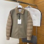 Moncler Down Jacket Red Wool Lambswool Nylon Fabric Winter Zippered Pocket