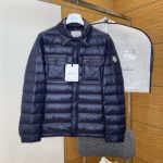 Moncler Shirt Blue Duck Down Nylon Fabric Retro Workwear Sophistication Patch