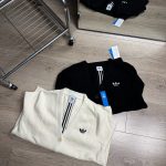 Adidas Coat Black Chenil Jacquard Simple And Elegant Retro Preppy Style Winter