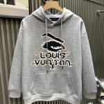 Louis Vuitton Hoodie Red Cotton Wool Fleece Woven Fabric Autumn Winter Embroidery Patch