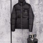 Prada Jacket White Goose Down Polyester Nylon Fiber Woven Fabric Twill Relaxed Silhouette Patch Metal Logo