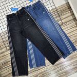 Adidas Pants Red Cotton Leather Patchwork Denim Autumn Winter And Embroidery Patch Side Stripes