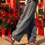 Adidas Pants Red Cotton Leather Patchwork Denim Autumn Winter And Embroidery Patch Side Stripes