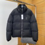 Ami Down Jacket Black Polyester Fiber Metal Logo