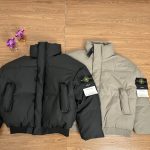 Stone Island Down Jacket Ash Cotton Wool Pu Leather High-Density Fabric Street Style Embroidery