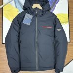 Prada Down Jacket Red Goose Nylon Fleece Business Zippered Pocket