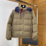 Gucci Down Jacket Red Nylon Jacquard Understated Pattern