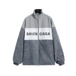 Balenciaga Jacket Red Polyester Mesh Twill Denim Spring Environmentally Friendly Dyeing Patch Zippered Pocket