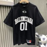 Balenciaga Short Sleeves Red Cotton Fine Plain Weave Embroidery Plastisol Printing