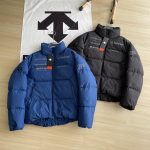 Descente Down Jacket Red Cotton Feather Goose Adhesive Nylon Velvet Pu Leather Color Blocking