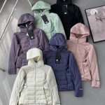 Lululemon Coat Red Neutral Feather Duck Down Denim Autumn Winter And Matte Fabric Slim Fit 3D Logo Side Pockets