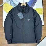 Prada Coat Blue Duck Down Nylon Daily Commute Metal Logo Side Pockets