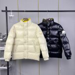 Monk Outerwear Red Duck Down Nylon Chenil Lace Fabric Autumn Winter Clean Cut Embroidery Patch Glossy Finish Zippered Pocket