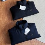 Prada Coat Blue Duck Down Nylon Daily Commute Metal Logo Side Pockets