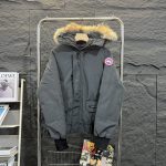 Canada Goose Jacket Red Cotton Pure Feather Duck Down Polyester Coated Fabric Embroidery