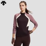 Descente Long Sleeves Red Fleece Moisture-Wicking Fabric Suitable For Outdoor Sports Running Autumn Winter And Patch