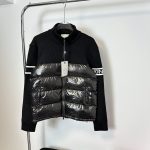 Moncler Down Jackets Black Wool Blend Duck Patch