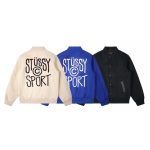 Stussy Jacket Blue Eva Wool Blend Streetwear Exquisite Tailoring Flocking Printing