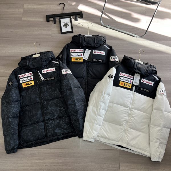 Descente Shirts Red Down Autumn Winter Patch