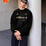 Nike Sweatshirt Black Cotton Fleece Ribbed Fabric Color Blocking