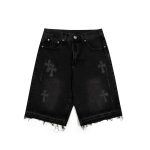 Chrome Hearts Jeans Red Genuine Leather Distressed Even Stitching