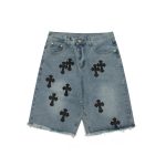 Chrome Hearts Jeans Red Genuine Leather Distressed Even Stitching
