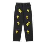 Chrome Hearts Jeans Red Genuine Leather Distressed Even Stitching