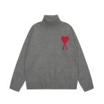 Ami Sweater Ash Cotton Wool Blend Polyester Jacquard
