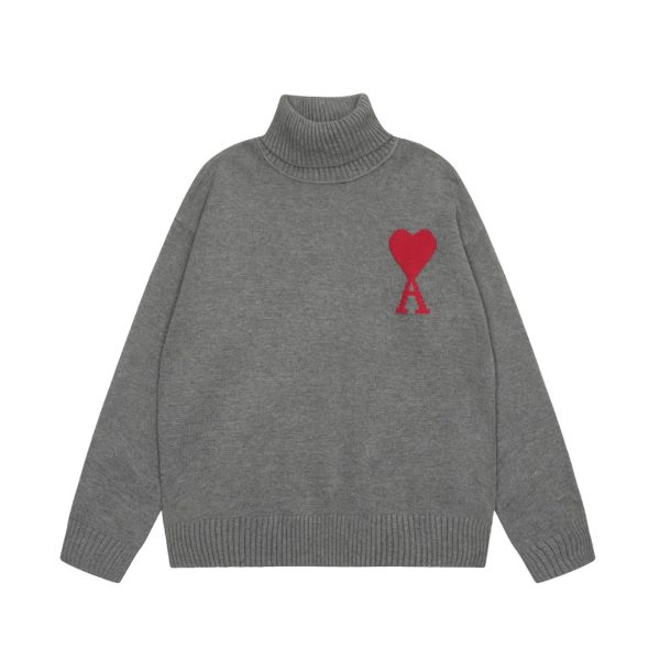 Ami Sweater Ash Cotton Wool Blend Polyester Jacquard