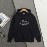 Dior Hoodie Blue Cotton Pure Winter Double Needle Stitching Embroidery