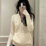 Ralph Lauren Coat Red Cotton Cable Knit Easy To Match Autumn Winter And