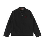 Ralph Lauren Outerwear Black Cotton Pure Wool Twill Autumn Winter And Embroidery