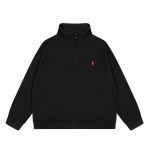 Ralph Lauren Hoodie Black Easy To Match Winter Embroidery
