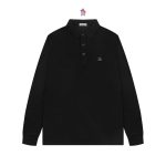 Moncler Long-Sleeved Polo Shirt Blue Cotton Down Mesh Piqu Pique Elegant Style